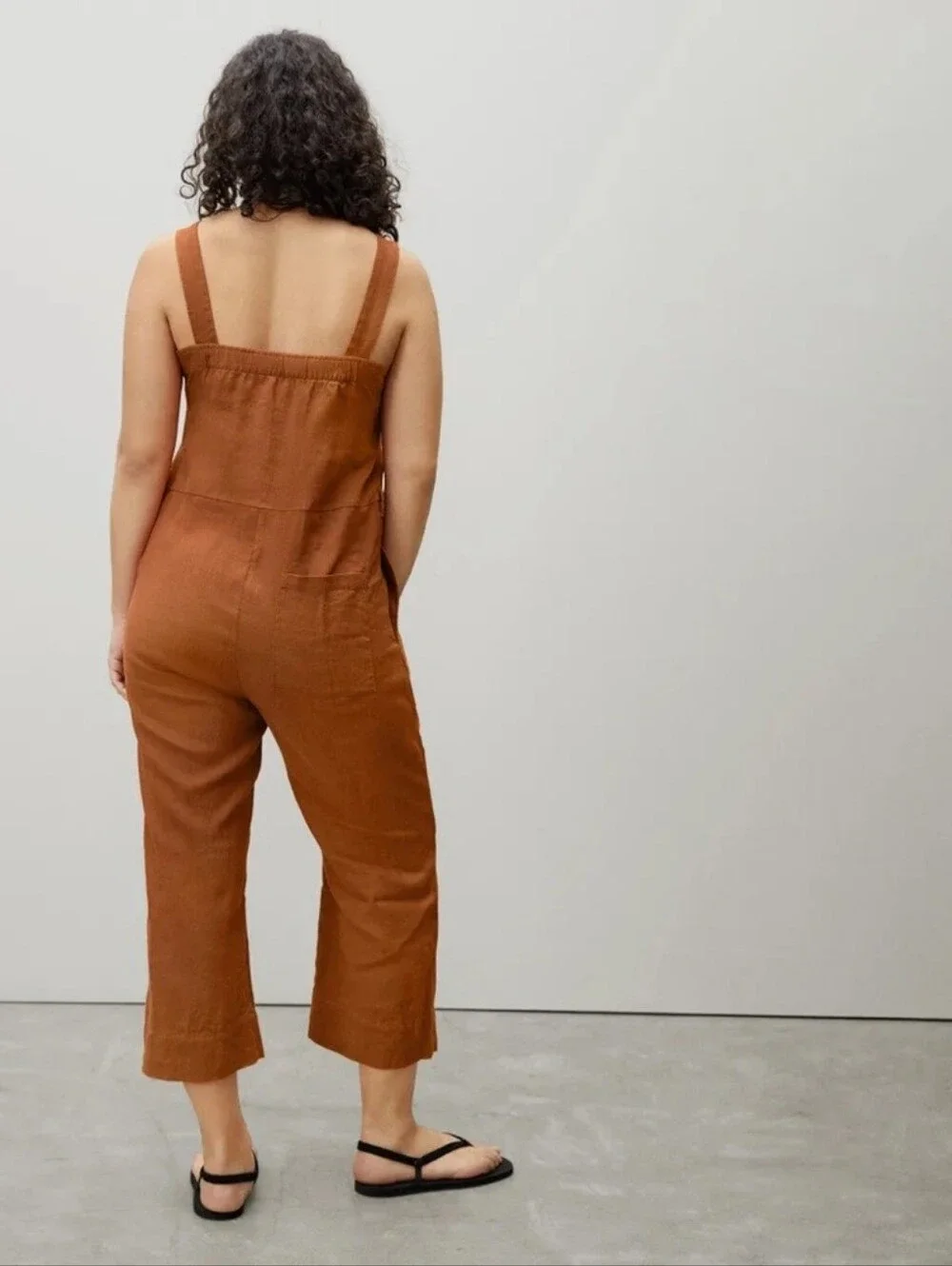 Everlane Linen Jumpsuit Honey Orange Sienna Pockets Crop Wide Leg Overalls